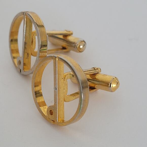 Dunhill D Cufflinks Gold Tone Logo Round Logo Vintage Retro - Picture 2 of 5